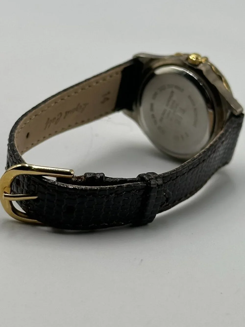 3/$30 Vintage Bill Blass Watch Women Silver Tone Gold Dial Leather Band 7.5